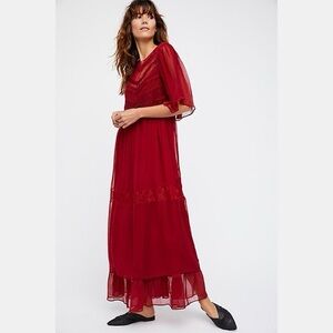 Free People In The Field Midi Dress Burgundy Red Medium